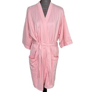 Vtg Amanda Stewart Intimates Robe Womens 2X Pink 3/4 Sleeve Belted Pockets Short